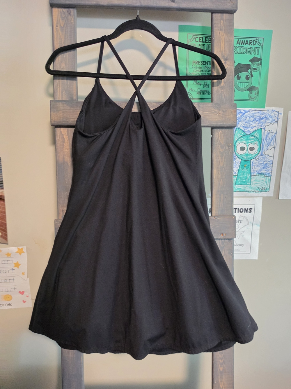 HALARA Black Mini Slip Dress with Cross-Strap Back - Picture 2 of 5